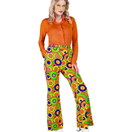 Groovy broek dames gedragen - jaren 70 hippie discobroek retro seventies