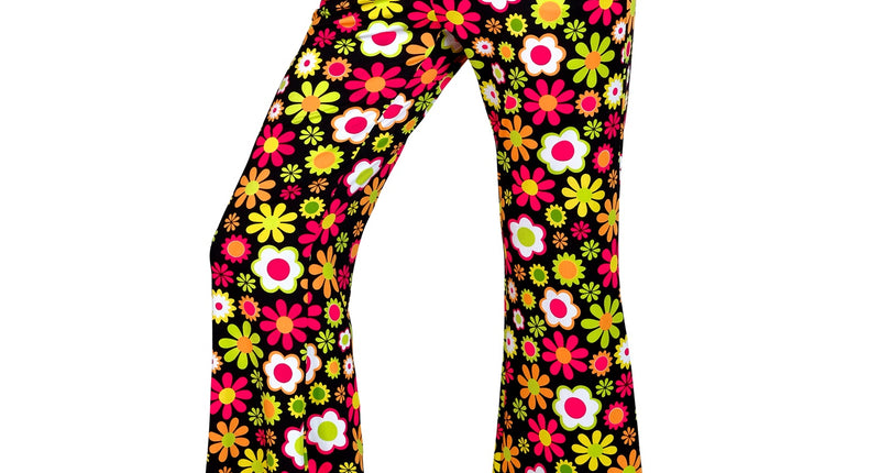 Jaren 70 broek flowers dames - kleurrijke hippie discobroek met bloemenmotief