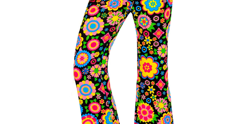 Jaren 70 broek bloemenfeest dames - kleurrijke hippie discobroek met bloemenprint