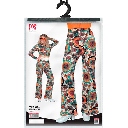 Jaren 70 broek vintage achterkant - kleurrijke retro hippie discobroek dames