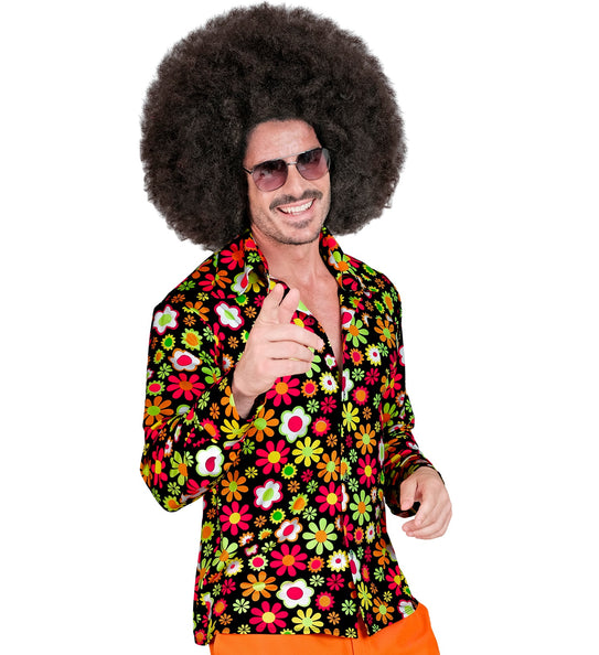 Jaren 70 shirt flowers heren - kleurrijk hippie discoshirt met bloemenprint