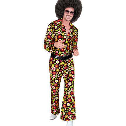 Flowers broek heren gedragen - jaren 70 flower power discobroek retro