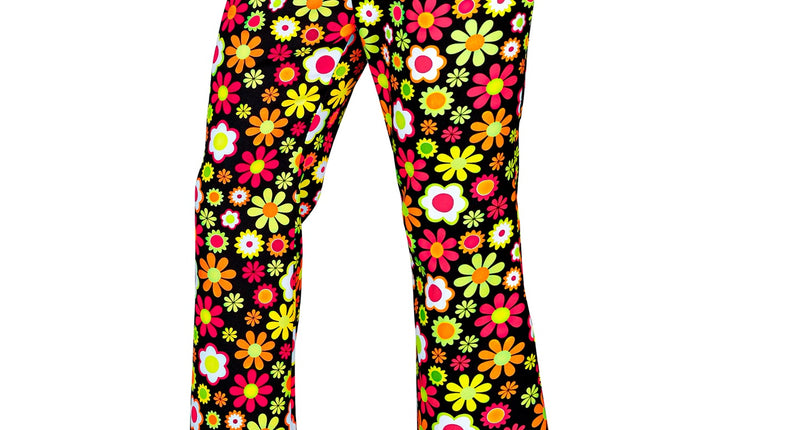Jaren 70 broek flowers heren - kleurrijke hippie discobroek met bloemenmotief