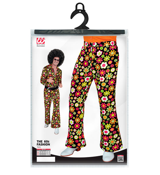 Jaren 70 broek flowers achterkant - kleurrijke hippie discobroek heren