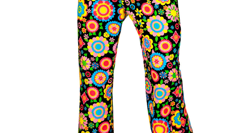 Jaren 70 broek bloemenfeest heren - kleurrijke hippie discobroek met bloemenprint