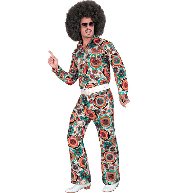 Vintage broek heren gedragen - jaren 70 flower power discobroek retro