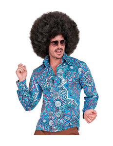 Jaren 70 shirt mandala blauw heren - blauw hippie discoshirt met mandalaprint
