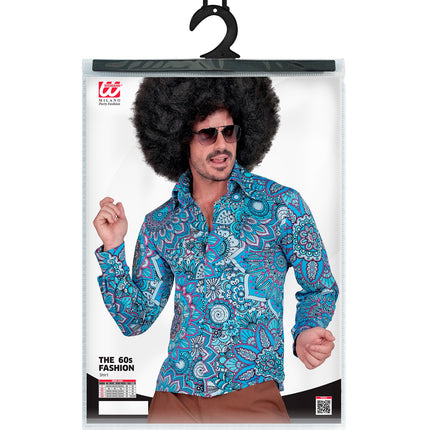 Jaren 70 mandala shirt blauw heren achterkant - blauw hippie discoshirt retro