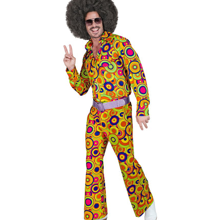 Groovy cirkels broek heren gedragen - jaren 70 flower power discobroek retro