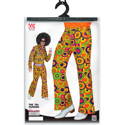 Jaren 70 broek groovy cirkels achterkant - gele hippie discobroek heren