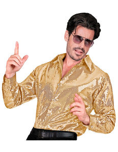 Paillettenshirt heren Ard goud - gouden glitter discoshirt met pailletten gedragen