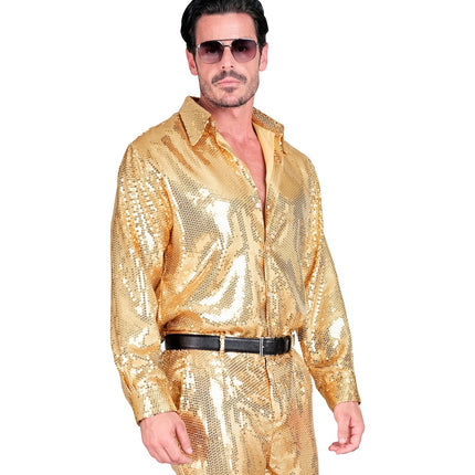 Pailletten discoshirt goud heren - glitter shirt foute party