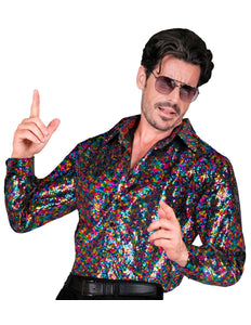 Paillettenshirt heren Marco meerkleurig - kleurrijk glitter discoshirt pailletten gedragen