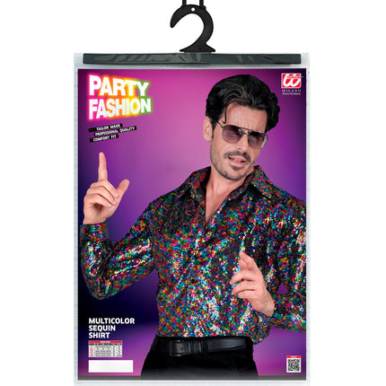 Paillettenshirt Marco meerkleurig achterkant - kleurrijk discoshirt heren disco