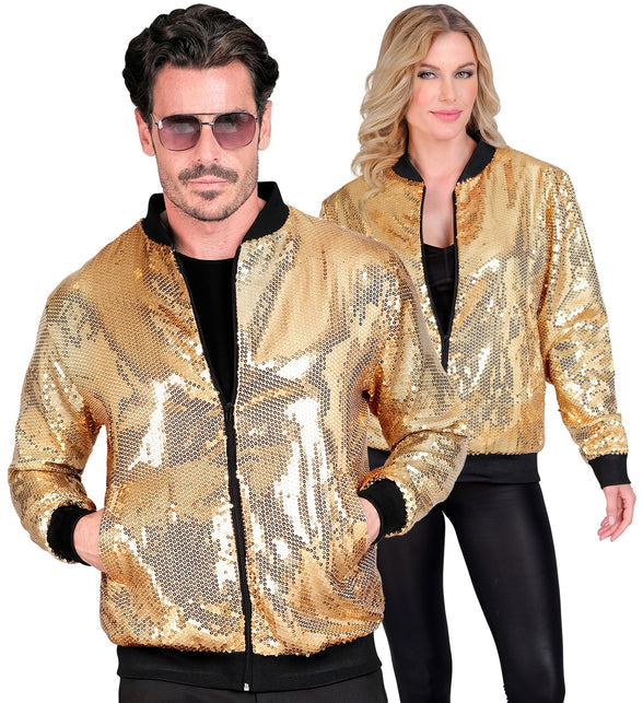 Bomberjack goud pailletten - gouden glitter bomberjas unisex disco
