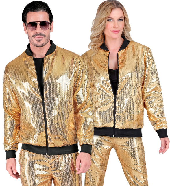 Gouden glitter bomberjack - pailletten jas unisex foute party