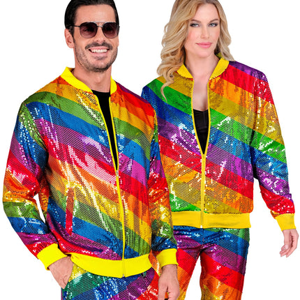 Regenboog glitter bomberjas - pailletten jack unisex disco carnaval