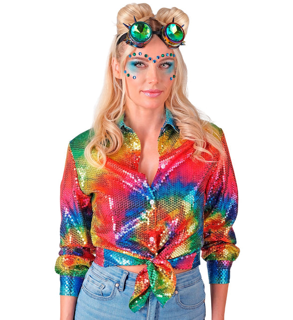 Pailletten tie dye shirt dames - rasta regenboog glittershirt jamaica