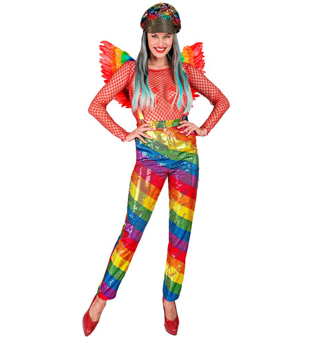 Mara regenboog glitterbroek detail - regenboog pailletten broek dames pride
