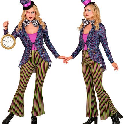 Gekke Hatter colbert dames van voor en van de zijkant, met lang aflopend achterpand