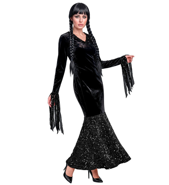 Wednesday glitter zwarte jurk Dames