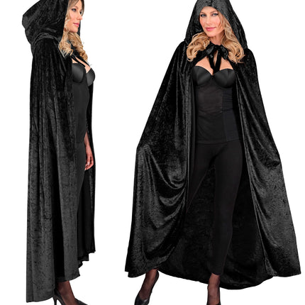 Zwart fluwelen cape met kap 140cm Olivia — foto 4