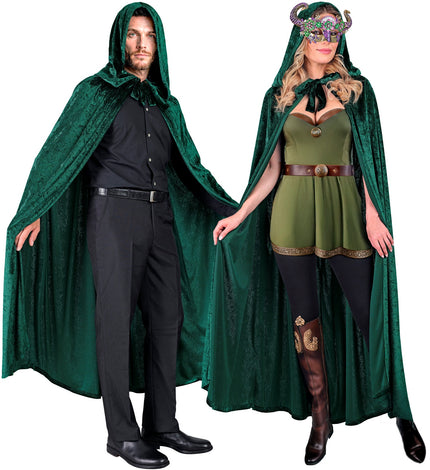 Groen fluwelen cape met kap 140 cm Finn