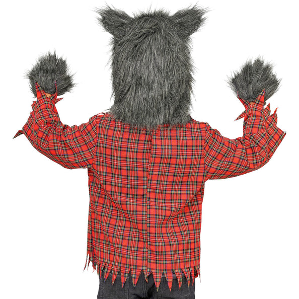 Weerwolf shirt jongens rood met bontcapuchon en klauwen — foto 5