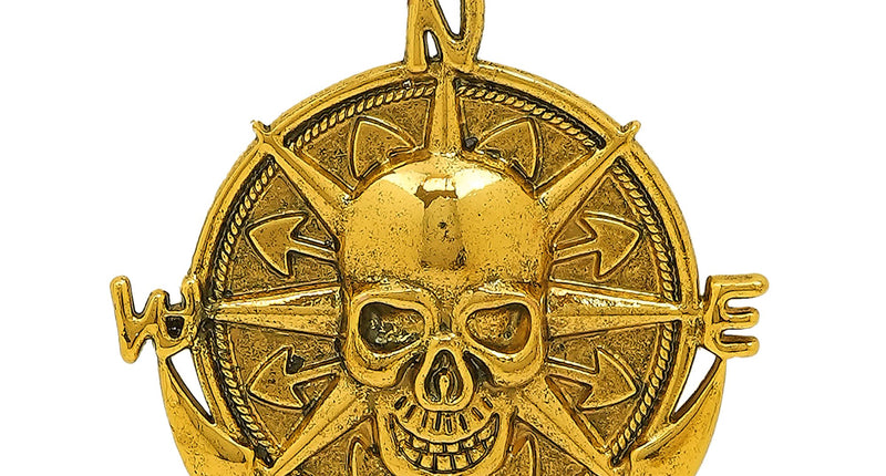 Ketting piraten medaillon goud met schedel en kompasroos