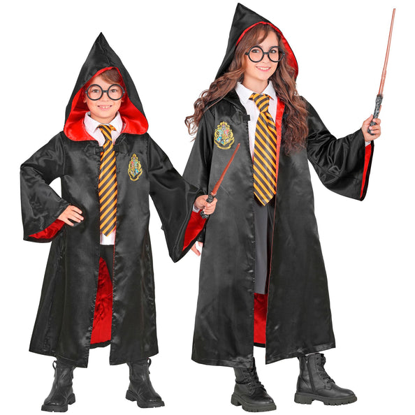 Tovenaarsleerling jas kinderen zwart met rode voering