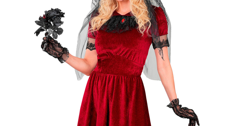 Gothic vampier bruidsjurk dames rood met sluier