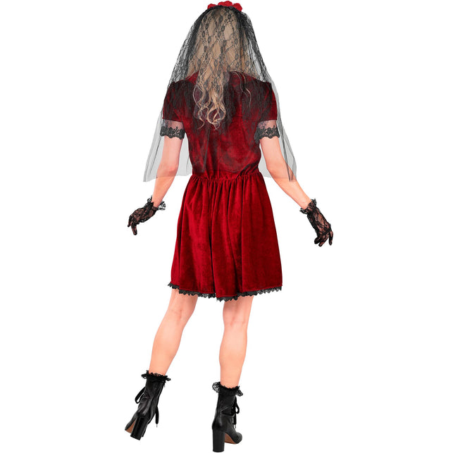 Gothic vampier bruidsjurk dames rood met sluier — foto 5