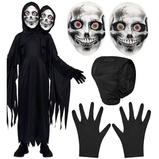 Tweekoppig magere hein gewaad jongens met 2 maskers — foto 2