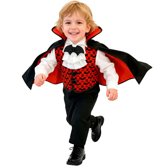 Vampier jumpsuit jongens rood zwart met cape — foto 2
