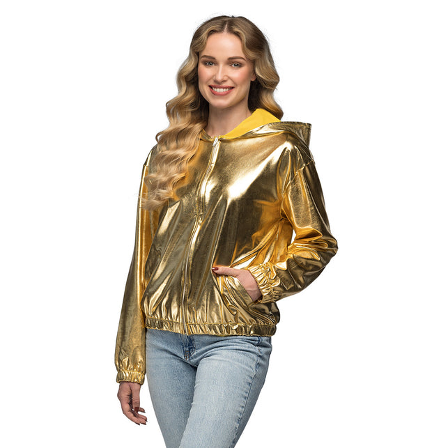 Gouden metallic jasje Rave met capuchon dames — foto 5