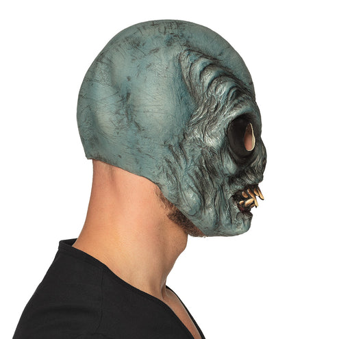 Latex hoofdmasker Alien groen met spitse tanden heren — foto 3