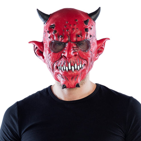 Latex hoofdmasker Creepy devil rood met hoorntjes heren