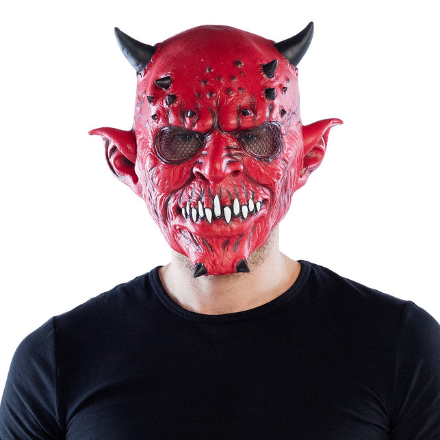 Latex hoofdmasker Creepy devil rood met hoorntjes heren