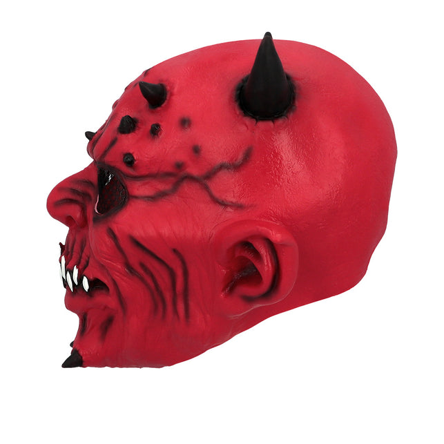 Latex hoofdmasker Creepy devil rood met hoorntjes heren — foto 3