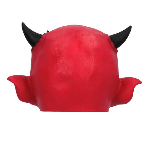 Latex hoofdmasker Creepy devil rood met hoorntjes heren — foto 4