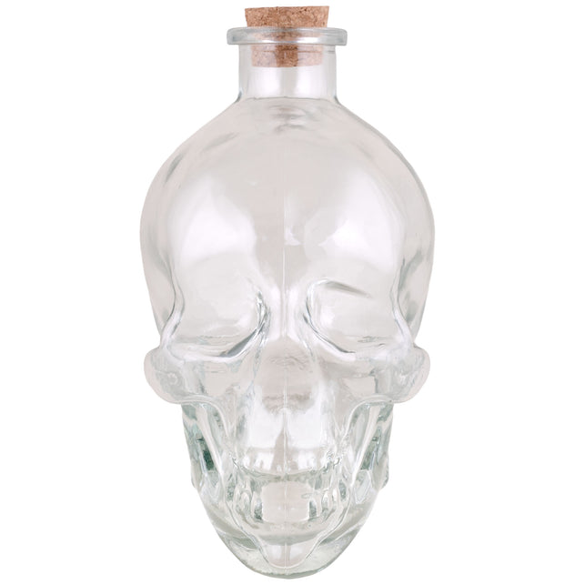 Doodshoofd fles met kurk glas 17,5 cm