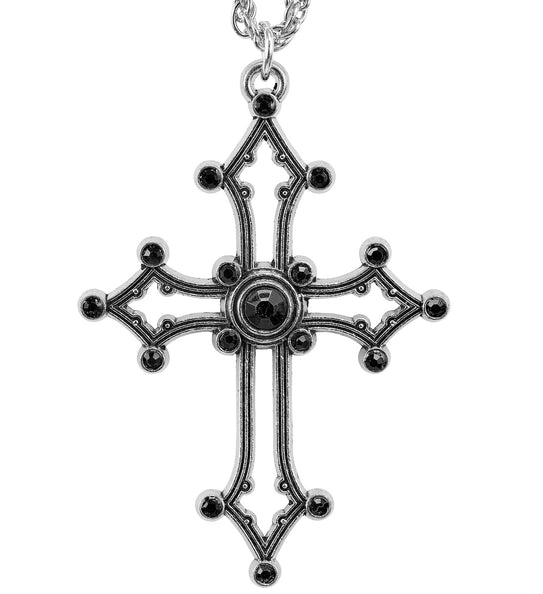 Ketting kruis gothic zwart edelstenen vooraanzicht – sieraden