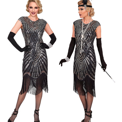 Roaring jaren 20 gatsby flapper jurk zilver voor dames achterkant – kostuums