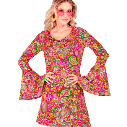 Retro paisley vintage jurk dames - sixties flower power verkleedjurk