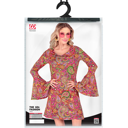 Paisley jaren 70 jurk achterkant - hippie flower power kleding dames retro