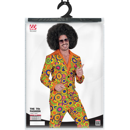 Jaren 70 groovy kostuum achterkant - retro disco verkleedpak heren cirkels