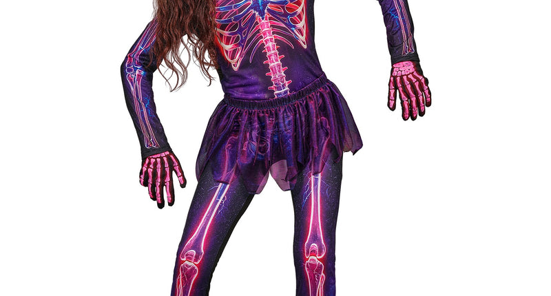 Neon skelet jumpsuit voor meisjes vooraanzicht – kostuums