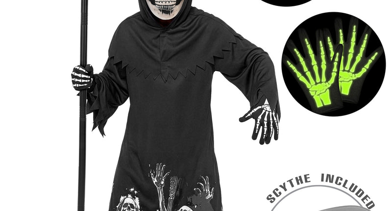 Glow-in-the-dark Magere Hein gewaad voor jongens vooraanzicht – kostuums