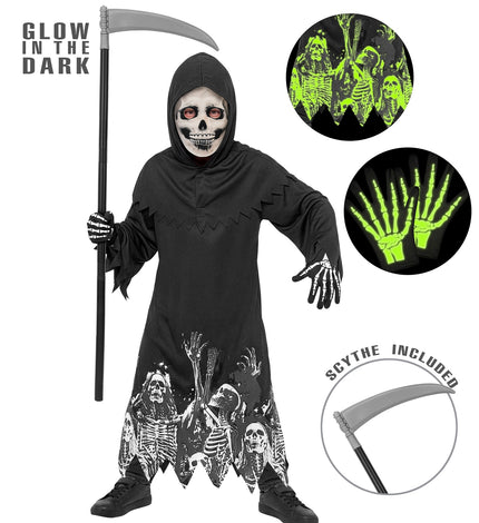 Glow-in-the-dark Magere Hein gewaad voor jongens vooraanzicht – kostuums