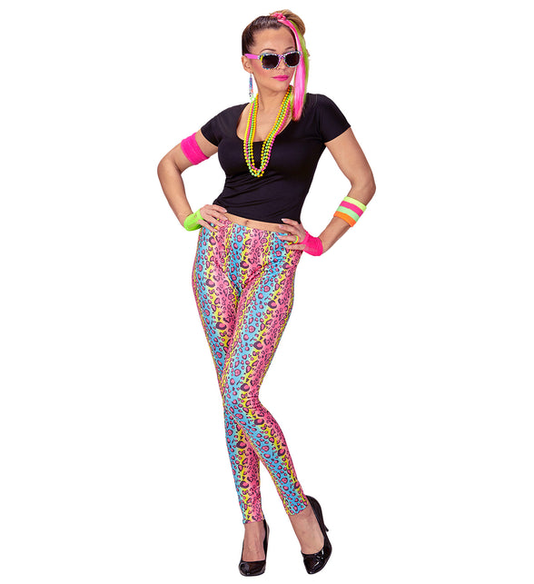 Jaren 80 outfit dames gedragen, foute neon party retro kostuum vrouw